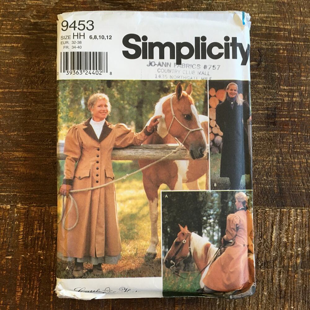 Simplicity Sewing Pattern 9453 Victorian Carriage & Buggy Coat Equestrian UNCUT